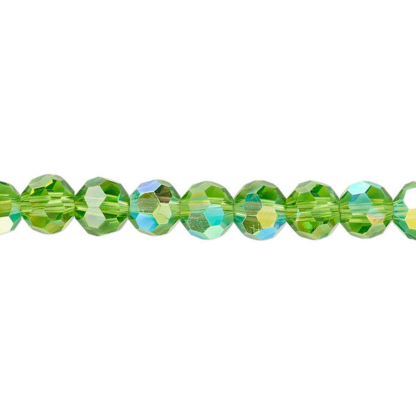Bead 1pk 32 facets translucent green AB, Celestial Crystal® 6mm round 15.5-16 inch image number 0
