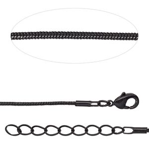 Chain 1pkg1 snake, 1mm / lobster claw clasp, black-finished brass 18 inch