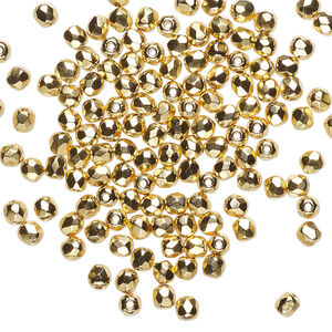 Bead, Czech fire-polished glass 1pkg120, opaque 14Kt gold-plated clear, 3mm faceted round.