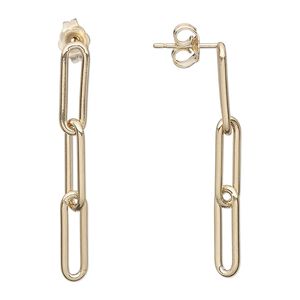 Earstud 1pkg2 14Kt gold-filled, 37x4 inch / 3-link paperclip chain, 1 pair
