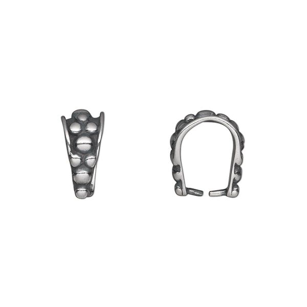 Bail, ice-pick, antiqued sterling silver, 13x6mm double-sided beaded, 10mm grip length. Sold individually. image number 0