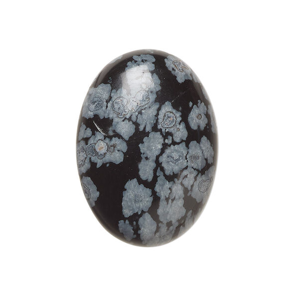 Cabochon, snowflake obsidian (natural), 25x18mm calibrated oval, B grade, Mohs hardness 5 to 5-1/2. Sold per pkg of 2. image number 0