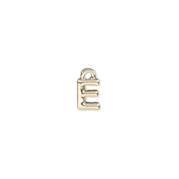 Charm, gold-finished "pewter" (zinc-based alloy), 7.5x5.5mm alphabet letter E. Sold per pkg of 2. image number 0