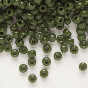 Seed bead, Miyuki, glass, pkg/25g, #6 rocaille, opaque avocado, (RR-501).