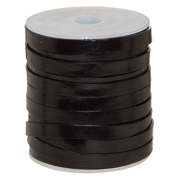 Cord, leather, black, 8mm flat. Sold per 25-yard spool. image number 0