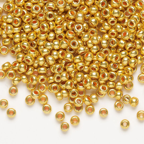 Seed bead, Preciosa Ornela Czech glass, pkg/50g, #8 rocaille, opaque metallic terra dyed gold clear, (18581). image number 0