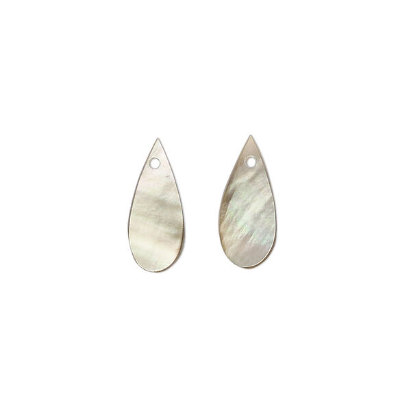 Drop, black lip shell (natural), 14x6mm hand-cut top-drilled teardrop, Mohs hardness 3-1/2. Sold per pkg of 2. image number 0