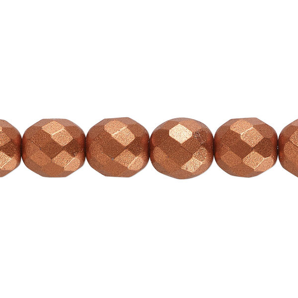 Bead, Czech fire-polished glass, opaque satin copper, 10mm faceted round. Sold per 16-inch strand, approximately 40 beads. image number 0