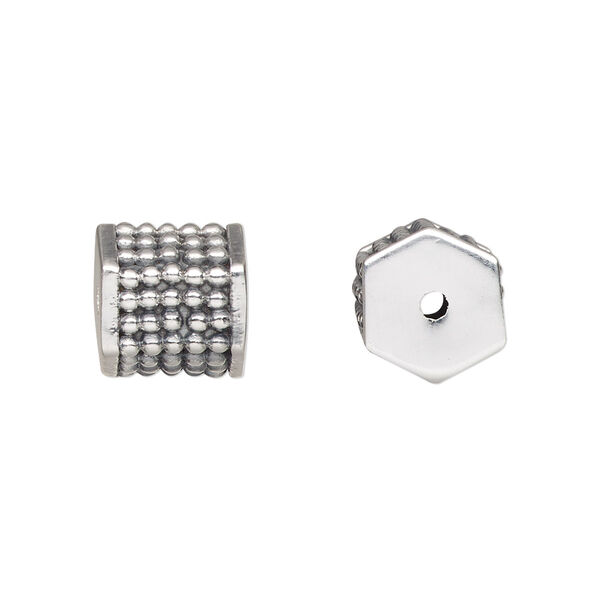 Bead, antiqued fine silver, electroformed, 11x10.5mm hexagon tube. Sold individually. image number 0