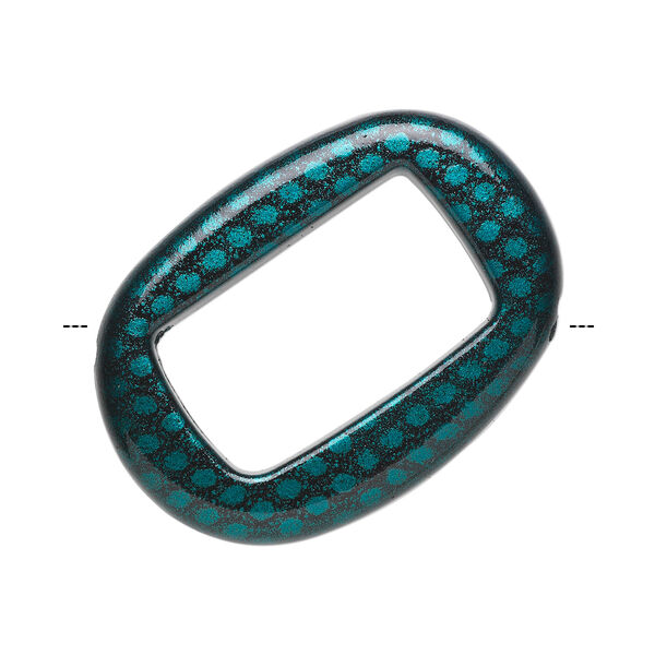 Bead, acrylic, turquoise blue and black, 45x32mm diagonally drilled flat open oval with snakeskin design and 29x17mm center hole. Sold per pkg of 24. image number 1