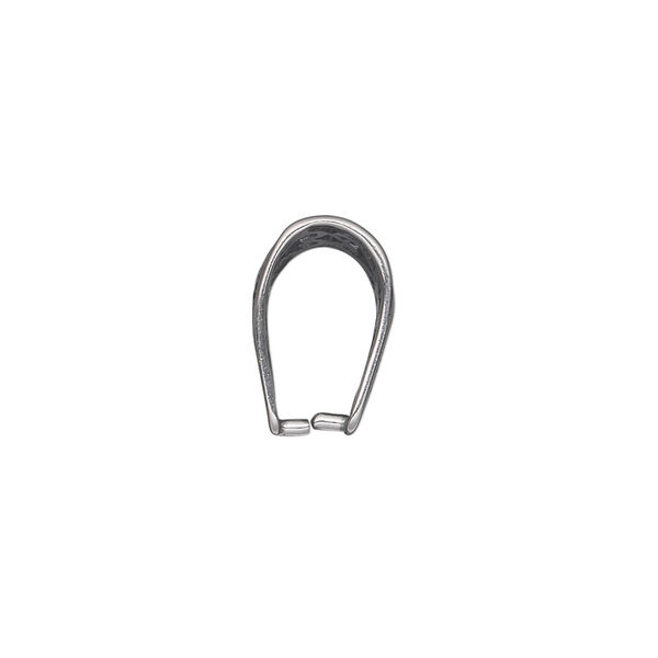 Bail, ice-pick, antiqued sterling silver, 14x8mm double-sided shield with open filigree, 12mm grip length. Sold individually. image number 1