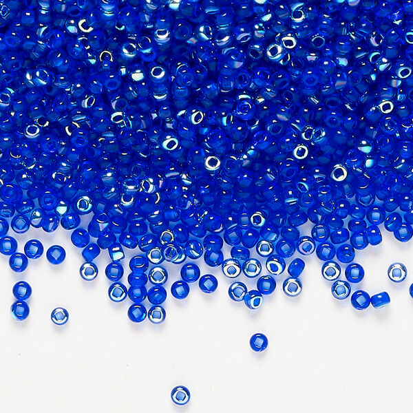 Seed bead glass 1pk #11 round, opaque royal blue AB 100 gram image number 0