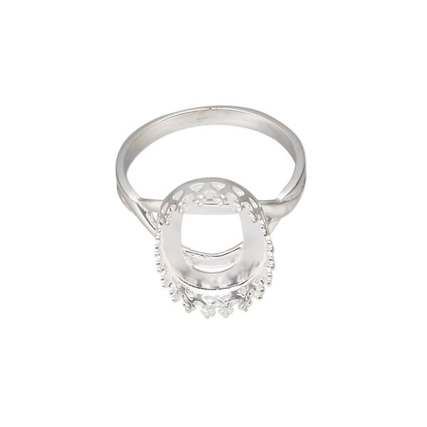 Ring, sterling silver, 15x11.5mm oval with 14x10mm oval cabochon bezel setting, size 7. Sold individually. image number 0