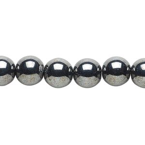 Bead, Czech glass druk, opaque hematite, 10mm round. Sold per 15-1/2" to 16" strand.