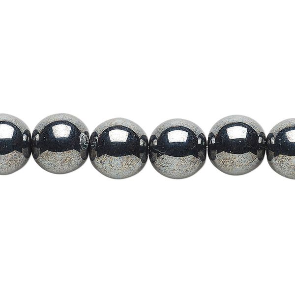 Bead, Czech glass druk, opaque hematite, 10mm round. Sold per 15-1/2" to 16" strand. image number 0