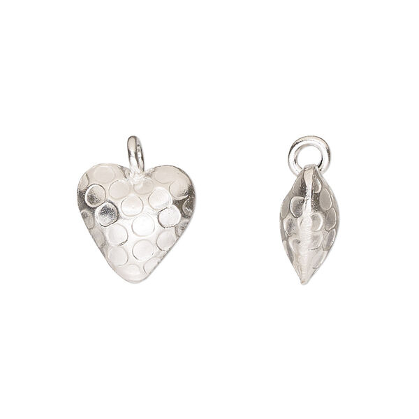 Charm, Hill Tribes, sterling silver, 13x12mm double-sided puffed heart with dot design. Sold individually. image number 0