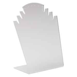 Display, necklace and earring, acrylic, frosted translucent clear, 8-1/2 x 7 x 3-1/2 inches. Sold individually.