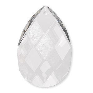 Focal, glass, clear, 38x25mm faceted teardrop. Sold individually.
