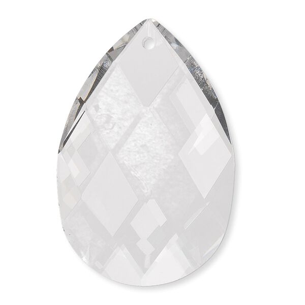 Focal, glass, clear, 38x25mm faceted teardrop. Sold individually. image number 0