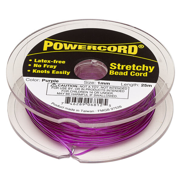 Cord, Powercord®, elastic, purple, 1mm, 14-pound test. Sold per 25-meter spool. image number 0