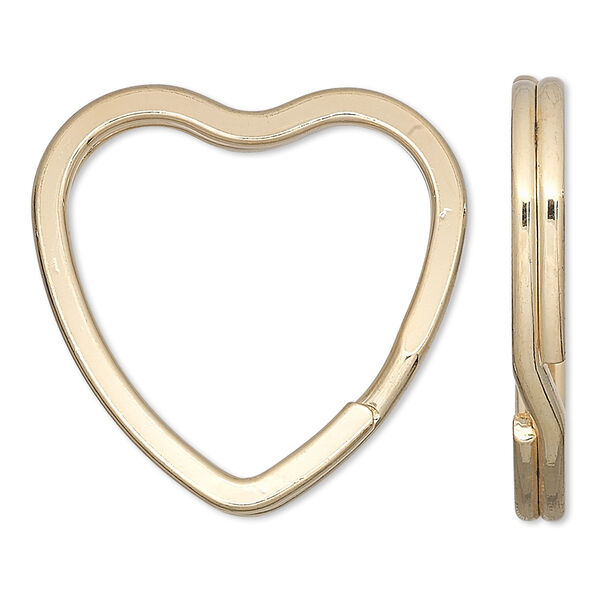 Split ring, gold-finished steel, 32x31mm flat heart. Sold per pkg of 10. image number 0