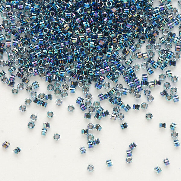 Seed bead, Delica®, glass, pkg/7.5g, #11 round, translucent blue-lined rainbow aqua (DB-0085). image number 0