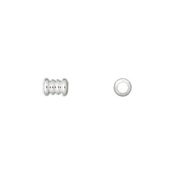 Bead, silver-plated brass, 6.5x4.5mm ribbed tube. Sold per pkg of 100. image number 0