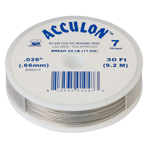 Beading wire, Acculon®, nylon-coated stainless steel, clear, 7 strand, 0.026-inch diameter. Sold per 30-foot spool. image number 0
