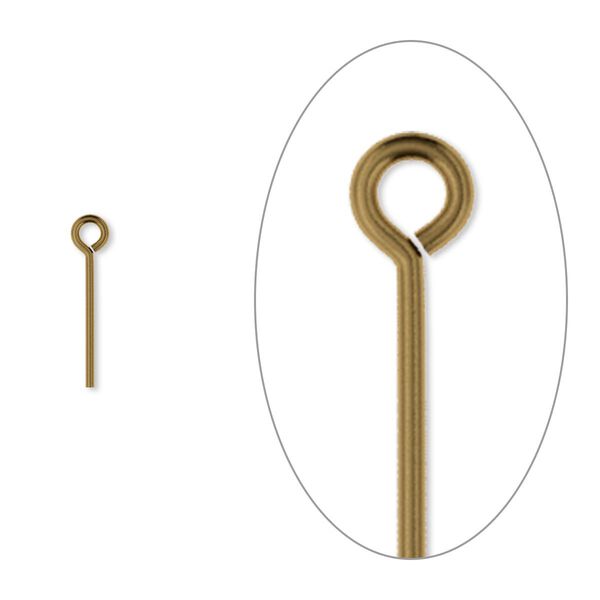 Eye pin, antique gold-plated brass, 1/2 inch, 21 gauge. Sold per pkg of 500. image number 0