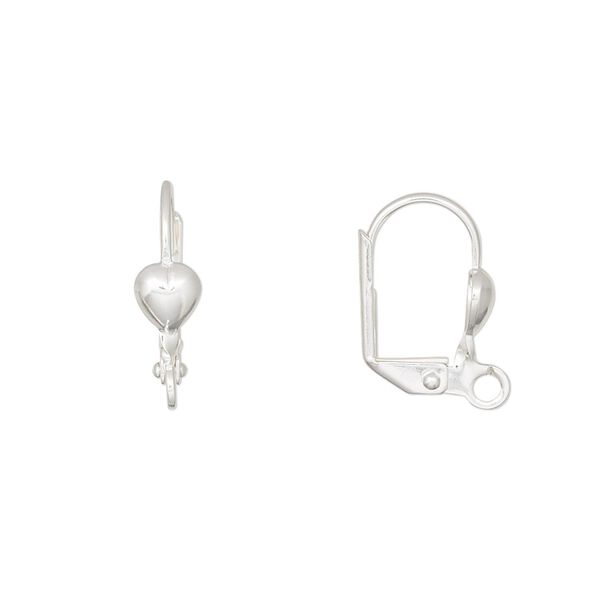 Ear wire leverback 1pkg10 silver-plated, 16mm / 5mm heart / open loop, brass 5 pair image number 0