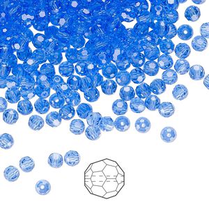 Bead 24pk sapphire, Preciosa Czech crystal 3mm round
