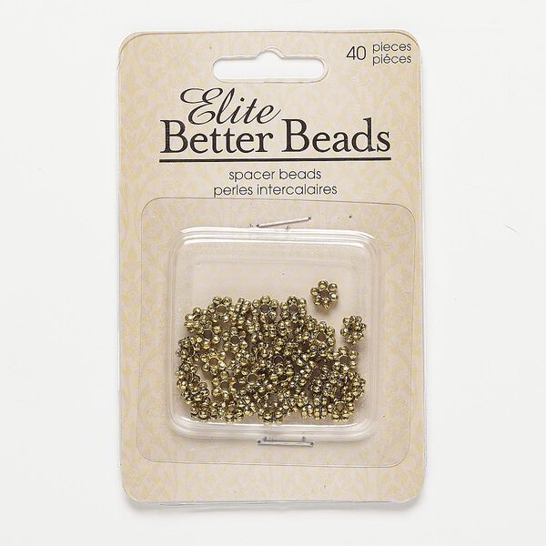 Bead, antiqued gold-finished "pewter" (zinc-based alloy), 6x3mm beaded rondelle. Sold per pkg of 40. image number 0
