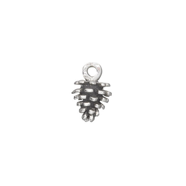 Charm, sterling silver, 10x9mm pine cone. Sold individually. image number 0