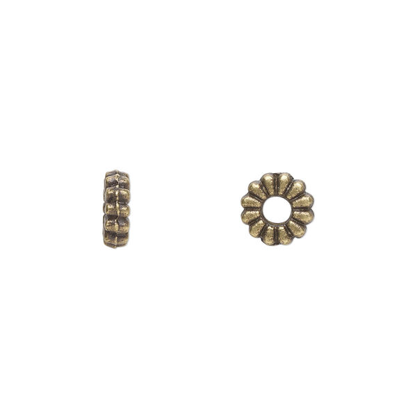 Bead, antique brass-plated "pewter" (zinc-based alloy), 6x2mm rondelle. Sold per pkg of 100. image number 0