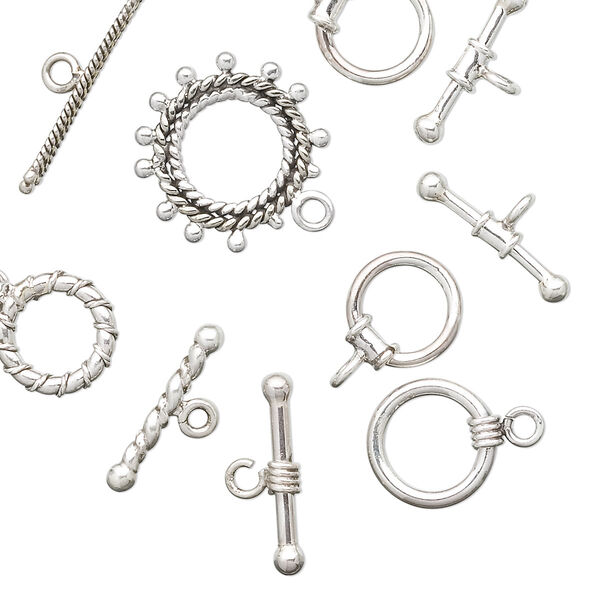 Clasp mix, toggle, antiqued sterling silver. Sold per pkg of 50 grams, approximately 14-25 clasps. image number 0