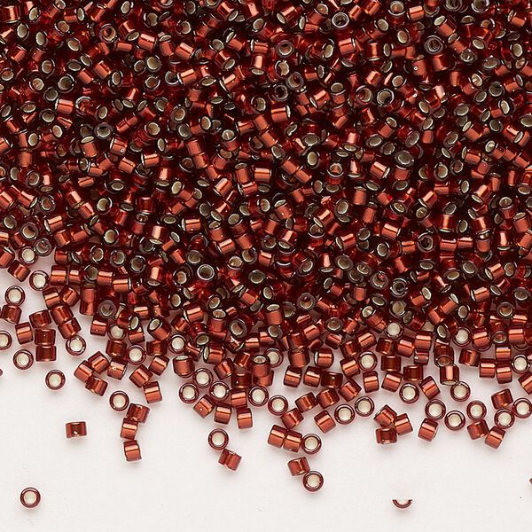 Seed bead, Delica®, glass, pkg/250g, #11 round, opaque silver-lined dark cranberry (DB-1202). image number 0