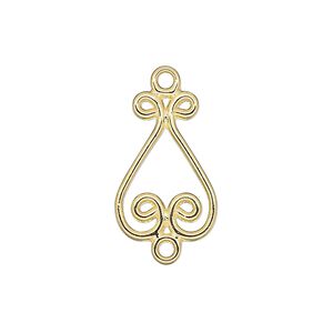 Drop, gold-plated "pewter" (zinc-based alloy), 20x13mm double-sided fancy heart with 5 loops. Sold per pkg of 10.