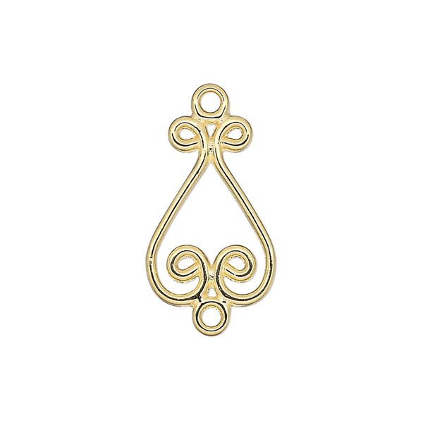 Drop, gold-plated "pewter" (zinc-based alloy), 20x13mm double-sided fancy heart with 5 loops. Sold per pkg of 10. image number 0