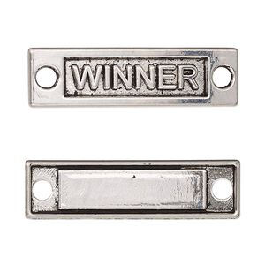 Link, antique silver-finished "pewter" (zinc-based alloy), 36x10mm single-sided curved flat rectangle with "WINNER." Sold per pkg of 2.