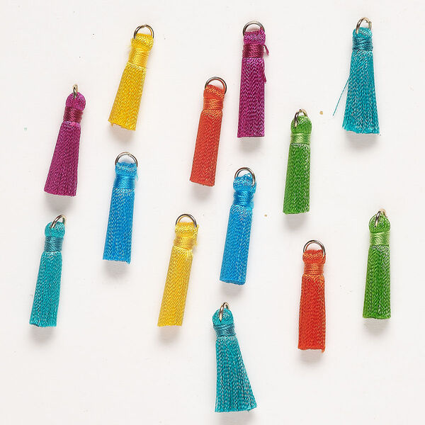 Cotton / steel 1pkg13, tassel / open jump ring mix mixed colors / gold-finished 1 inch image number 0