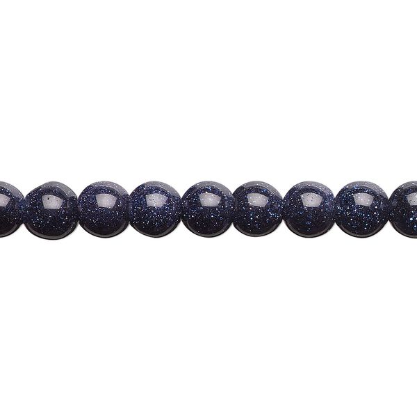 Bead, blue goldstone (glass) (man-made), 6mm round. Sold per 15-1/2" to 16" strand. image number 0