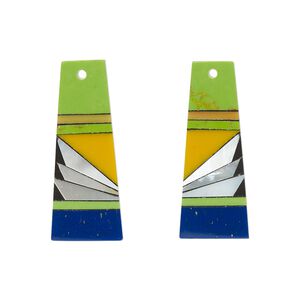 Drop, mother-of-pearl shell and resin, multicolored, 27x10.5mm single-sided flat trapezoid. Sold per pkg of 2.