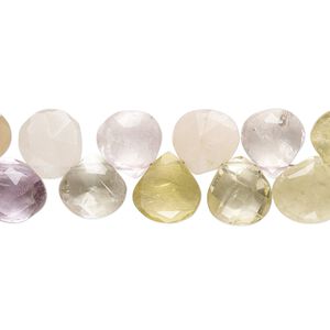 Multi-gemstone 1pkg1, hand-cut top-drilled faceted puffed teardrop bead 7 inch 8x7mm-10x9mm
