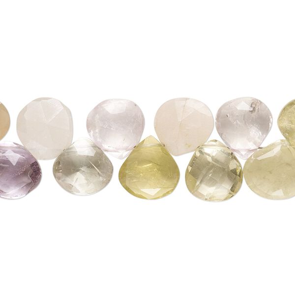 Multi-gemstone 1pkg1, hand-cut top-drilled faceted puffed teardrop bead 7 inch 8x7mm-10x9mm image number 0