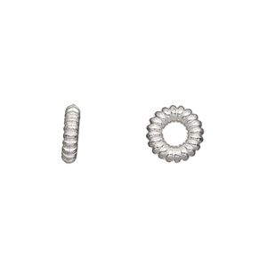 Bead, silver-plated "pewter" (zinc-based alloy), 9x2mm corrugated rondelle. Sold per pkg of 20.