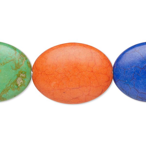 Bead, coated ceramic, multicolored, 39x29mm-39x30mm puffed oval. Sold per 8-inch strand. image number 0