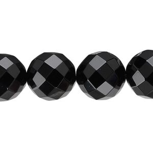 Black onyx 1pkg1, faceted round bead 15.5-16 inch 14mm