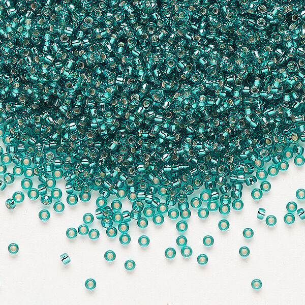 Seed bead, Miyuki, glass, pkg/35g, #15 rocaille, transparent silver-lined teal (RR-2425). image number 0