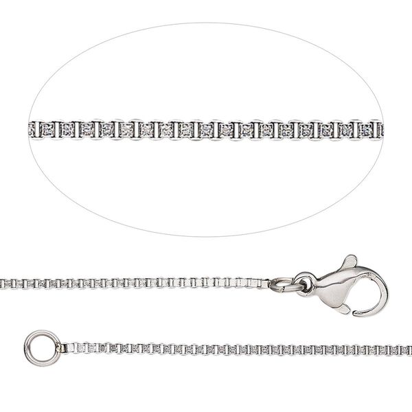 Chain, stainless steel, 1.2mm box, adjustable at 16 and 18 inches with lobster claw clasp. Sold individually. image number 0