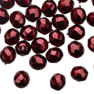 Bead 1pkg50 Czech fire-polished glass, 8mm faceted round, opaque red carmen
